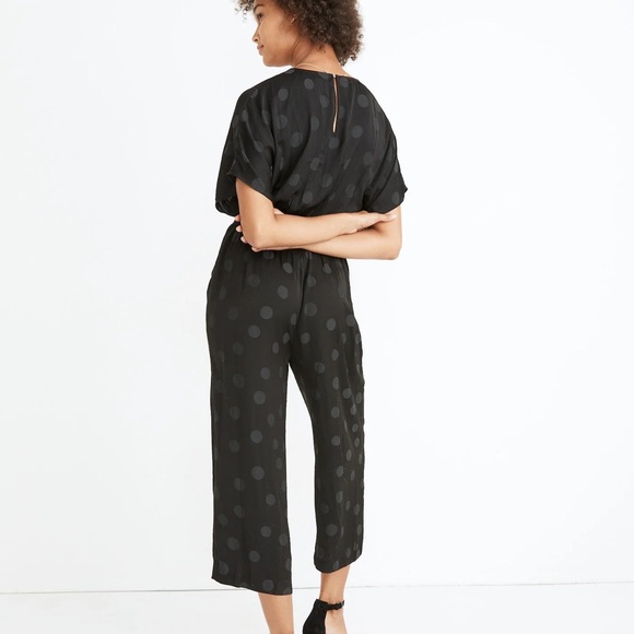 EUC Madewell Black Polka Dot Wrap Front Smock Waist Jumpsuit - Small - Picture 4 of 13